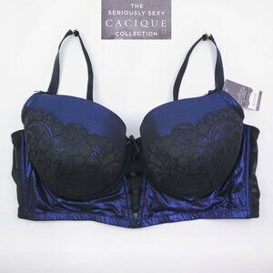 Cacique 46DD Bra Seriously Sexy Lightly Lined Balconette Shimmer Lace Bows NWT